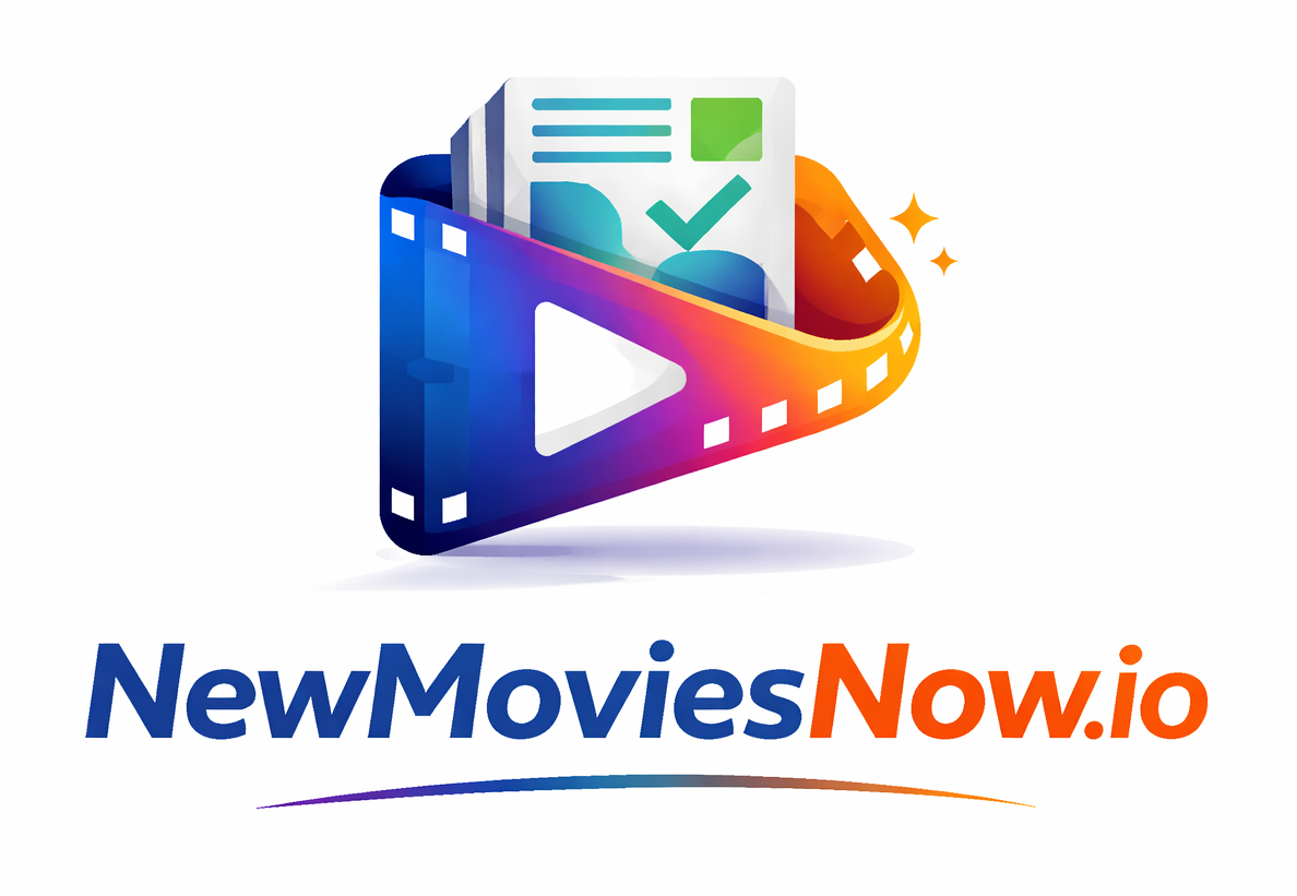 New Movies Now logo featuring film reel and play button representing latest movie updates and entertainment news