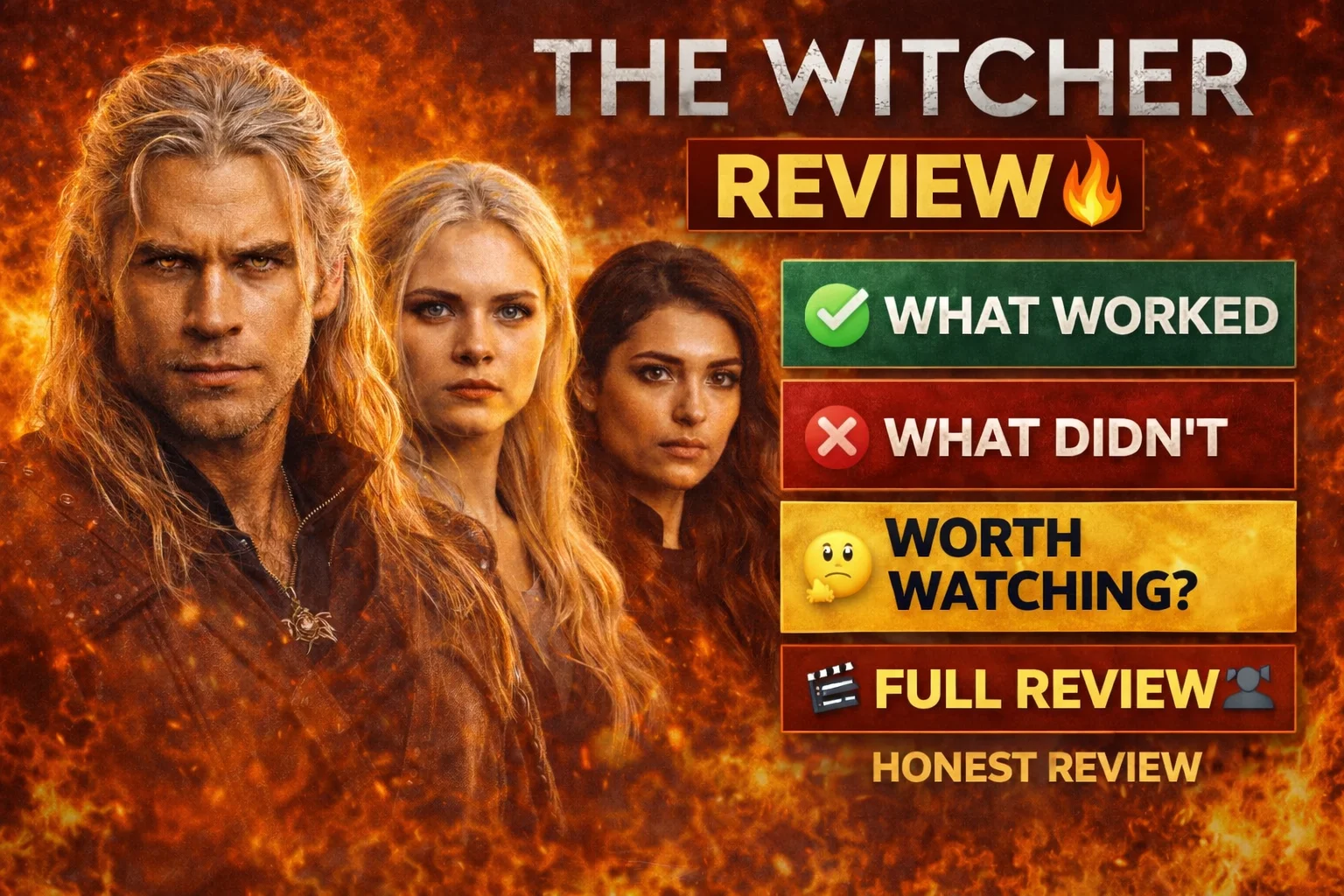 The Witcher review 2026 thumbnail showing what worked what did not and whether the series is worth watching