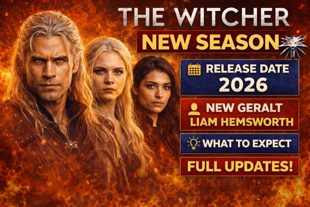 The Witcher new season 2026 thumbnail showing release date cast update and main characters